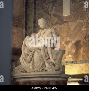 LA PIEDAD-ESCULTURA- 1495. Author: Michelangelo (1475-1564). Location: BASILICA DE SAN PEDRO-INTERIOR, VATICANO. Stock Photo