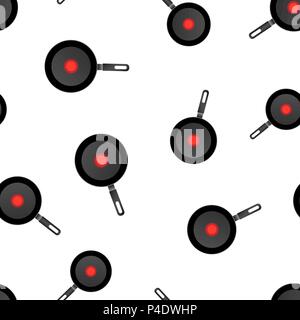 Realistic frying pan icon seamless pattern background. Business concept vector illustration. Skillet kitchen symbol pattern. Stock Vector