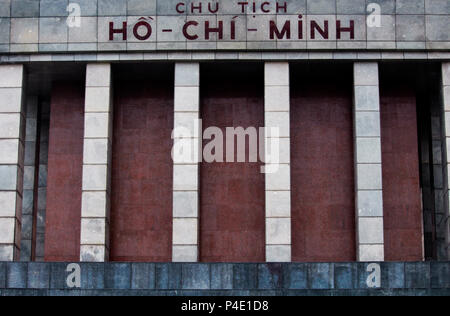 Hanoi, Vietnam - March 15, 2018: Detail of the Ho Chi Minh mausoleum, where the vietnamese leader is buried Stock Photo