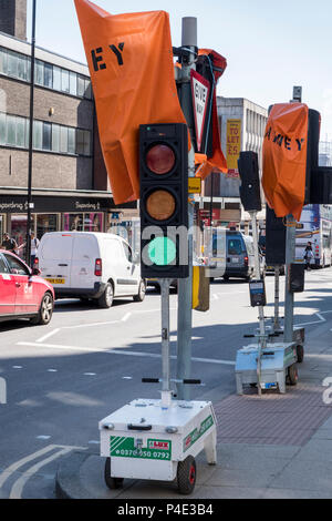 Temporary traffic lights, Sheffield, England, UK Stock Photo