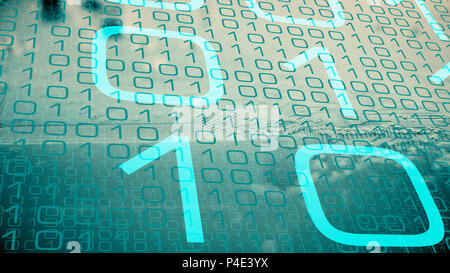 Computer software programming, binary code and electronic circuit board Stock Photo