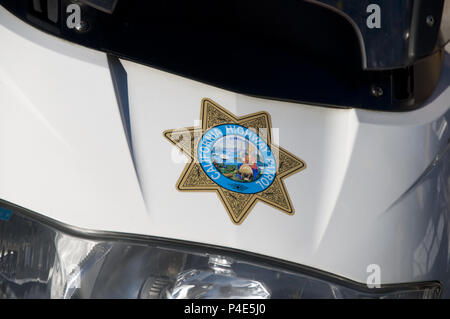 California Highway Patrol Motorcycle Detail Stock Photo