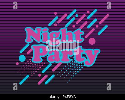 Night party, abstract background in the style of 80's, with geometric elements,  points and dotted lines. Vector illustration Stock Vector