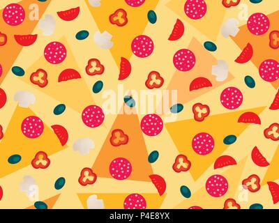 Pizza seamless pattern, vegetables ingredients. Italian cuisine. Vector illustration Stock Vector