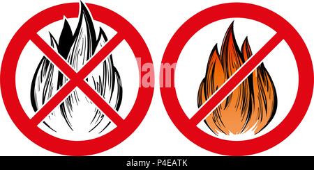 prohibiting sign, no fire emblem hand drawn vector illustration realistic sketch Stock Vector
