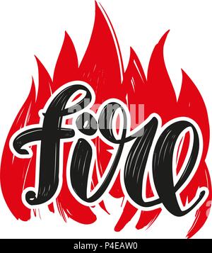 fire emblem, calligraphic text, emblem sign, hand drawn vector illustration sketch Stock Vector