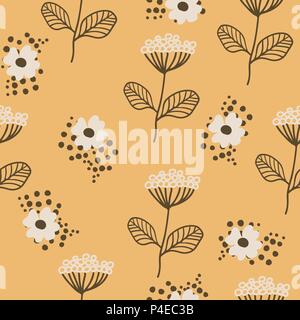 Seamless pattern in scandinavian style. Florar pattern for print on wallpaper, gift paper, textile, paper. Two-color fennel pattern Stock Vector