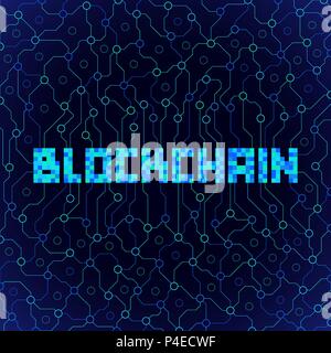 vector vibrant blue green colored flat design peer-to-peer distributed database blockchain technology pixelated decoration background isolated dark ba Stock Vector