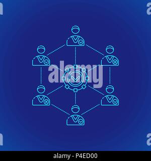 vector cyan outline design blockchain consensus algorithm principle explain scheme illustration icon isolated blue background Stock Vector