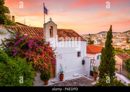 Church in Anafiotika neighborhood in the old town of Athens, Greece. Stock Photo