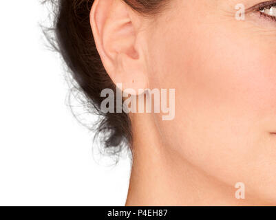 portrait of a female focused on the ear with space for an earring isolated Stock Photo