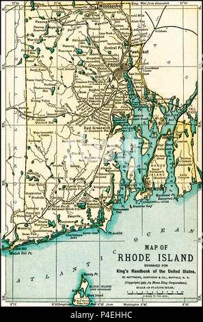 Old map of Rhode Island from original geography textbook, 1884 Stock ...