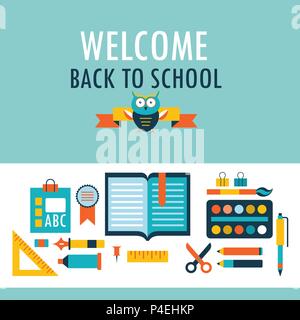 Back to school background with study theme icons Stock Vector
