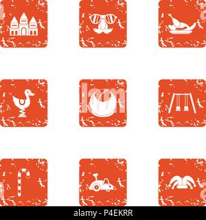 Toddler match icons set, grunge style Stock Vector