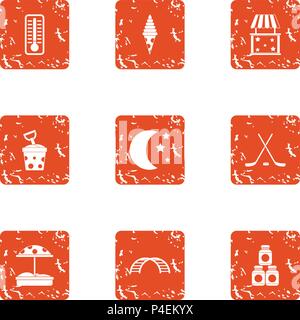 Bedside lamp icons set, grunge style Stock Vector