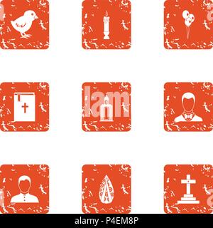 Repentance icons set, grunge style Stock Vector