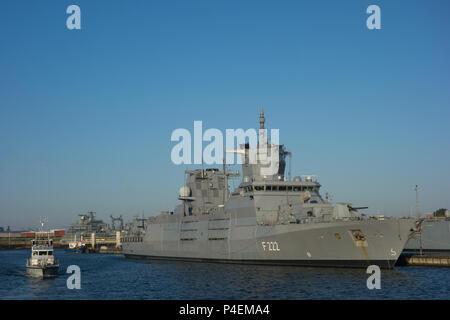 Archer Class Patrol Vessel HMS Express P163 underway next to a German Frigate Stock Photo