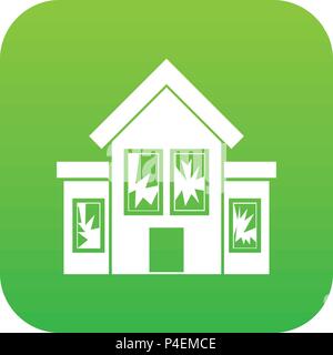 House with broken windows icon digital green Stock Vector