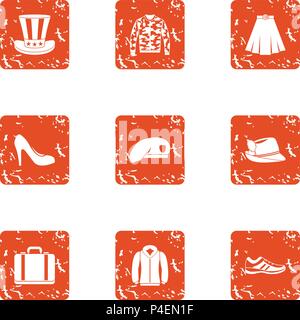 Attire icons set, grunge style Stock Vector