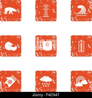Winter attire icons set, grunge style Stock Vector