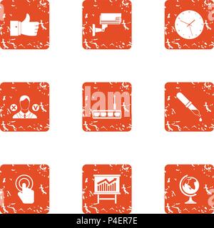 Table column icons set, grunge style Stock Vector