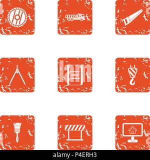 Building partition icons set, grunge style Stock Vector