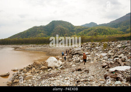 Confluence of Sarda and Ladhya rivers near Chuka and Sem villages, location made famous by Jim Corbett in his book Maneaters of Kumaon, India Stock Photo