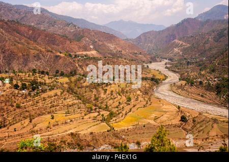 Terraced fields at a remote village on the Kumaon Hills, Uttarakhand, India Stock Photo