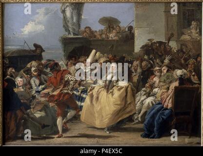 ''The Minuet or Carnival Scene', 1754-1755, Oil on canvas, 80,5 x 110,5 cm. Author: Giambattista Tiepolo (1696-1770). Location: LOUVRE MUSEUM-PAINTINGS, FRANCE. Stock Photo