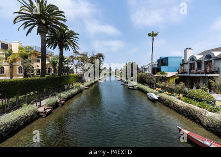 Historic Venice canal neighborhood in Los Angeles California. Stock Photo