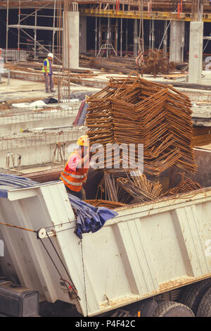 Bundles Of Angled Rebar On Delivery Truck Stock Photo Alamy