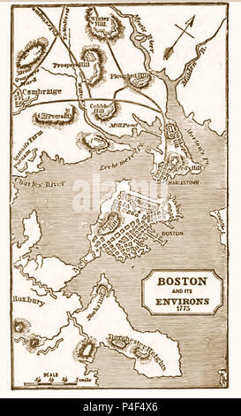 18th Century (1775) map of Boston,Massachusetts,  USA and environs with place names Stock Photo