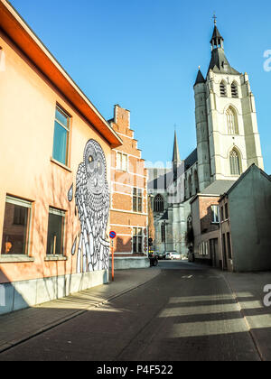 Mechelen, March 2018: Street art by city artist Gijs Van Hee on the building of the public library Stock Photo