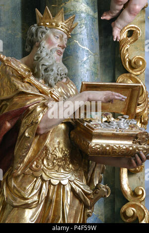 Biblical Magi Melchior statue on the altar in the Baroque Church of Our Lady of the Snow in Belec, Croatia Stock Photo