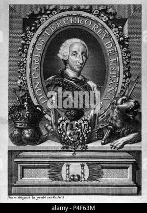 CARLOS III. REY DE ESPAÑA.1716 - 1788. GRABADO INGLES SOBRE UN RETRATO ...