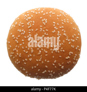 Food: single burger bun, isolated on white background Stock Photo