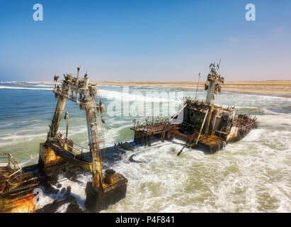 Ship Wreck along the Skeleton Coast in Western Namibia taken in January 2018 Stock Photo