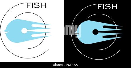 fork in the shape of fish fish minimalist restaurant logo, shop Stock Vector
