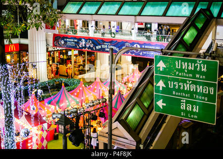 BANGKOK, THAILAND - JANUARY 6, 2018: New Year and Christmas event decoration has been set at Amarin Plaza, the large shopping mall in Ratchaprasong di Stock Photo