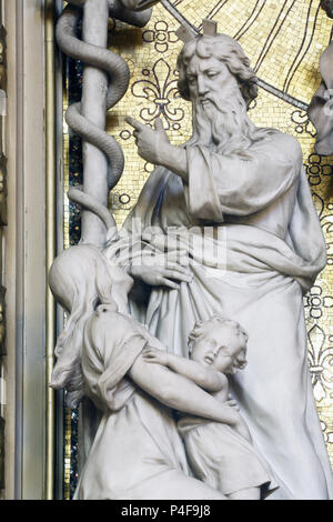 Moses lifts up the brass serpent, altar of the Holy Cross in Zagreb cathedral dedicated to the Assumption of Mary Stock Photo