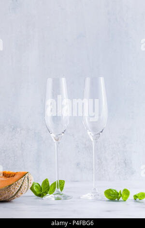 two empty glasses for champagne on the table Stock Photo