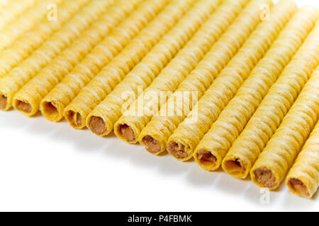 wafer tubules with chocolate cream Stock Photo