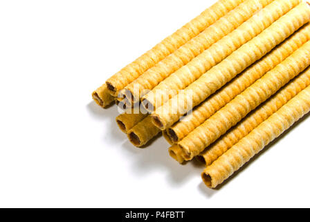 wafer tubules with chocolate cream closeup Stock Photo