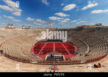 Verona, Italy – May 26, 2017: Inside view of Arena di Verona – an ancient Roman amphitheatre in Verona, Italy Stock Photo