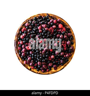 Cheesecake round shape with berries isolated on white background. Stock Photo