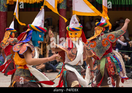 Ladakh, India - July 4, 2017: Hemis Tsechu, a Tantric Buddhist ceremony at Hemis monastery, with tantric mask dancing/Cham dance performed by the monk Stock Photo