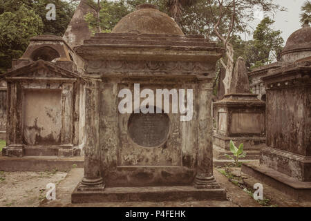 Tombs of South Park Street Cemetery in Kolkata, India. Vintage style filter applied Stock Photo