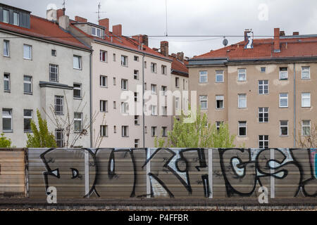 Berlin, Germany, backyard and graffiti at the S-Bahn station Muellerstrasse in Berlin-Wedding Stock Photo