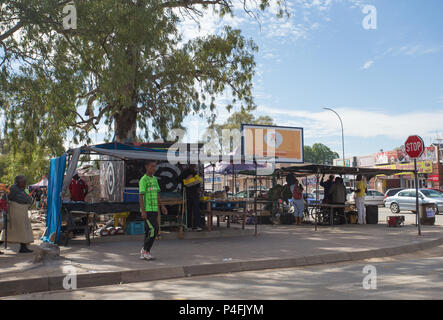 African street market selling fruit and vegetables on the side of the road in Mahikeng, South Africa Stock Photo