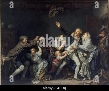 The Father's Curse or The Ungrateful Son - 1777 - 130x162 cm - oil on canvas - French School. Author: Jean Baptiste Greuze (1725-1805). Location: LOUVRE MUSEUM-PAINTINGS. Also known as: LA MALDICION PATERNA. Stock Photo